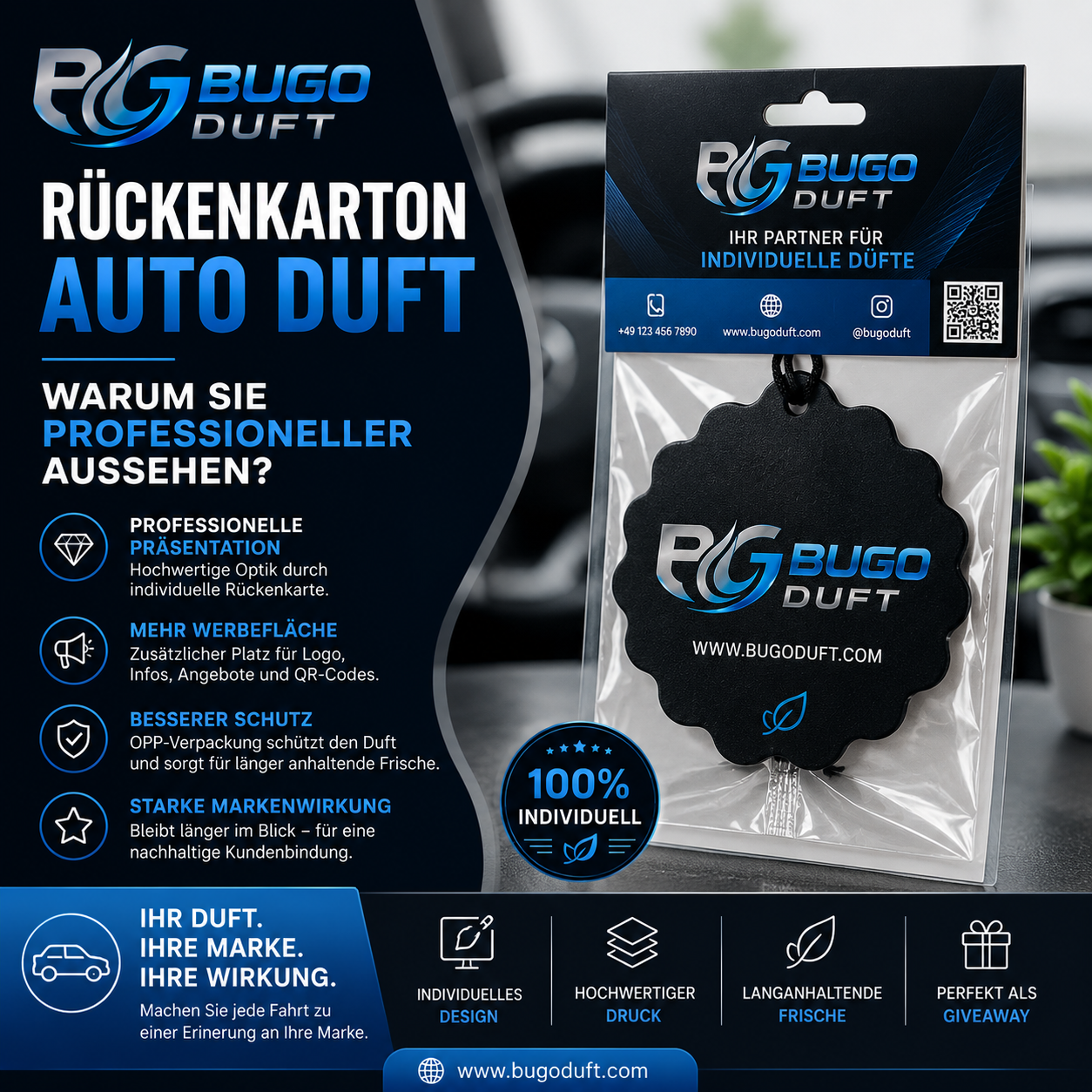 Why do car air fresheners with cardboard backing look more professional?